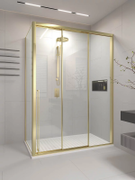 Душевой угол раздвижной 1400х1000x2000 цвет профиля Золото брашинг стекло прозрачное PR3/R-SP-140100-01-G-C4 Premium Veconi