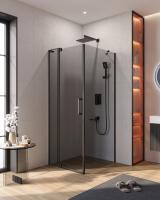 Душевой уголок прямоугольный.     SLIDER-AH-1-90-80/90-GRIGIO-NERO (800-900)x900x1950 Cezares