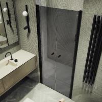 Душевая дверь двустворчатая на монопетлях MaybahGlass 1980*990 Стекло 6 мм Графит  профиль Черный MGD-443-6