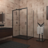 Душевой угол раздвижной прямоугольный RV046B-140100-01-C5 1400х1000х1950 Цвет профиля Чёрный  Стекло Прозрачное Veconi