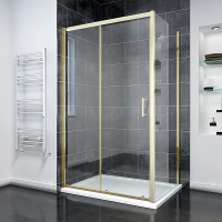 Душевой угол раздвижной прямоугольный RV055G-110100-01-C8 1100х1000х1950 Цвет профиля Золото брашинг Стекло Прозрачное Veconi